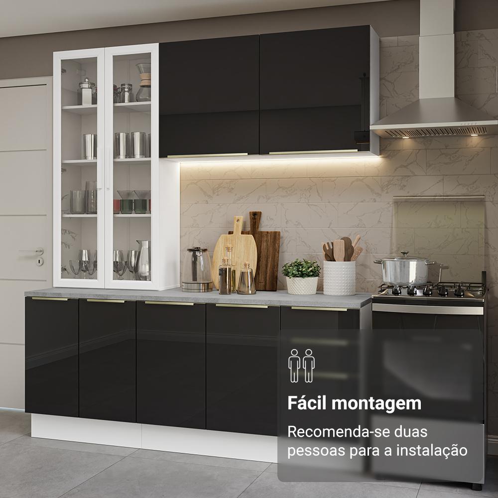Armário de Cozinha Compacta 190cm Branco/Preto Lux Madesa 02 Branco/Preto