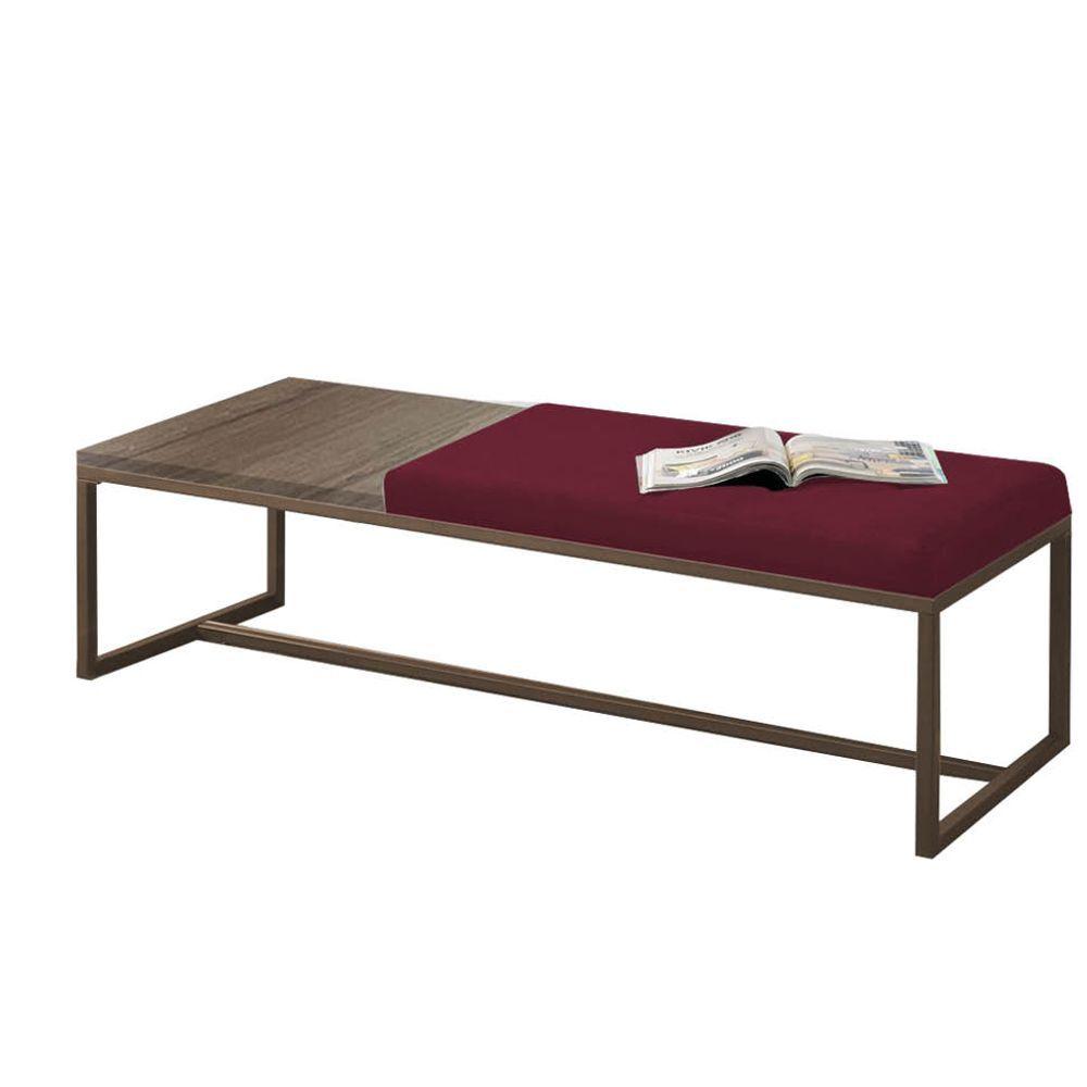 Miniatura Calçadeira Recamier Londres 160cm Marrom Suede Bordô Tampo Quadrado Mdf Imbuia - Ahazzo Móveis