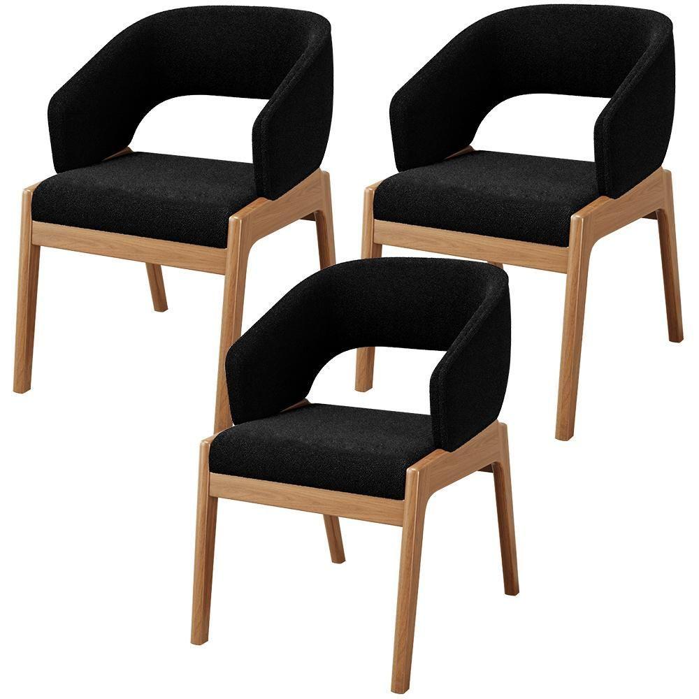 Miniatura Kit 03 Cadeiras De Jantar E Estar Living Estofada Lince L02 Bouclê Preto