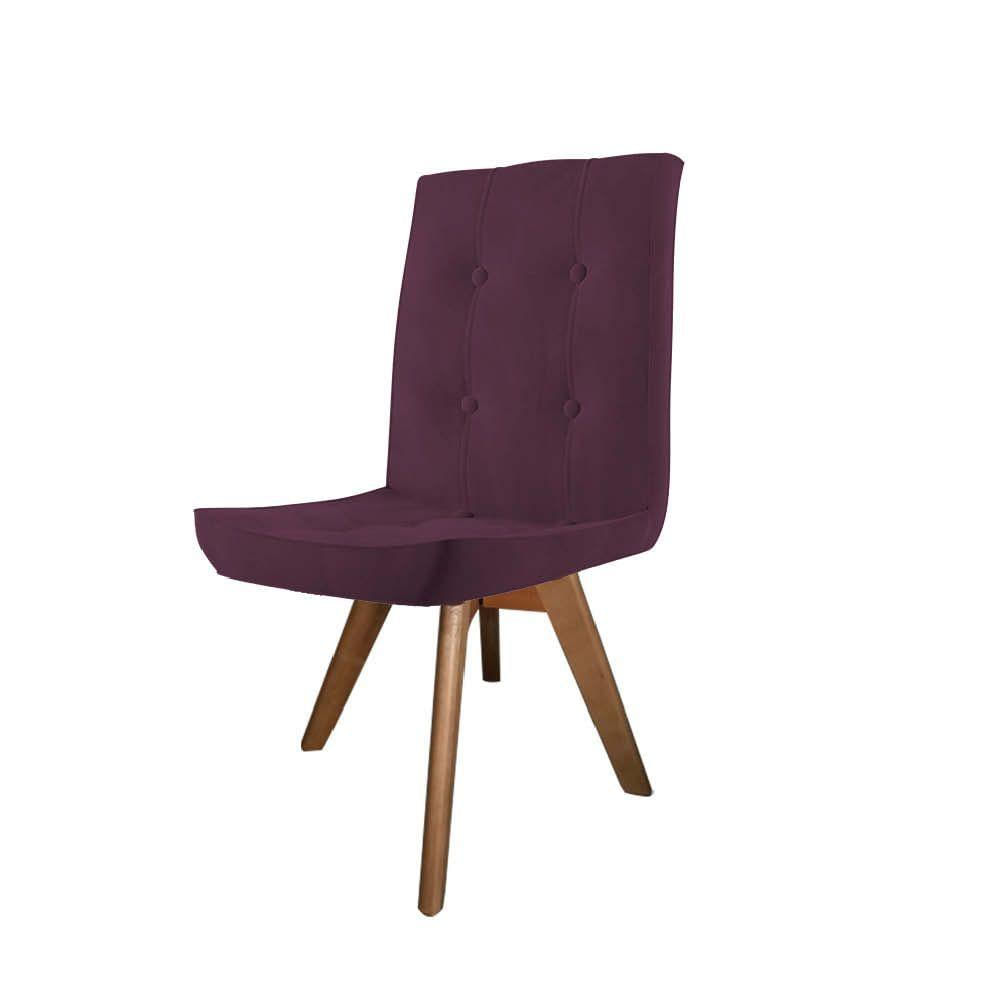 Miniatura Conjunto 03 Cadeira De Jantar Drop Com Botão Base Giratória Caramelo Suede Roxo