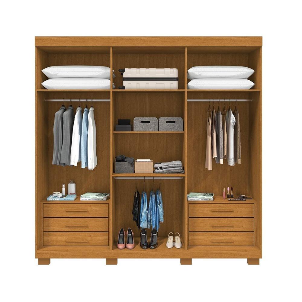Miniatura Guarda-roupa Casal 230,10cm 6 Portas Ripado 6 Gavetas 100% Mdf Magnólia Cinamomo/Off White