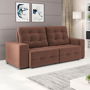 Miniatura Sofá 4 Lugares Linoforte Bonno Retrátil e Reclinável 230 cm de Largura + Painel Home Suspenso Colibri Tocantins 160 cm de Largura, para TV até 60” Sofá Cacau e Painel Preto Fosco