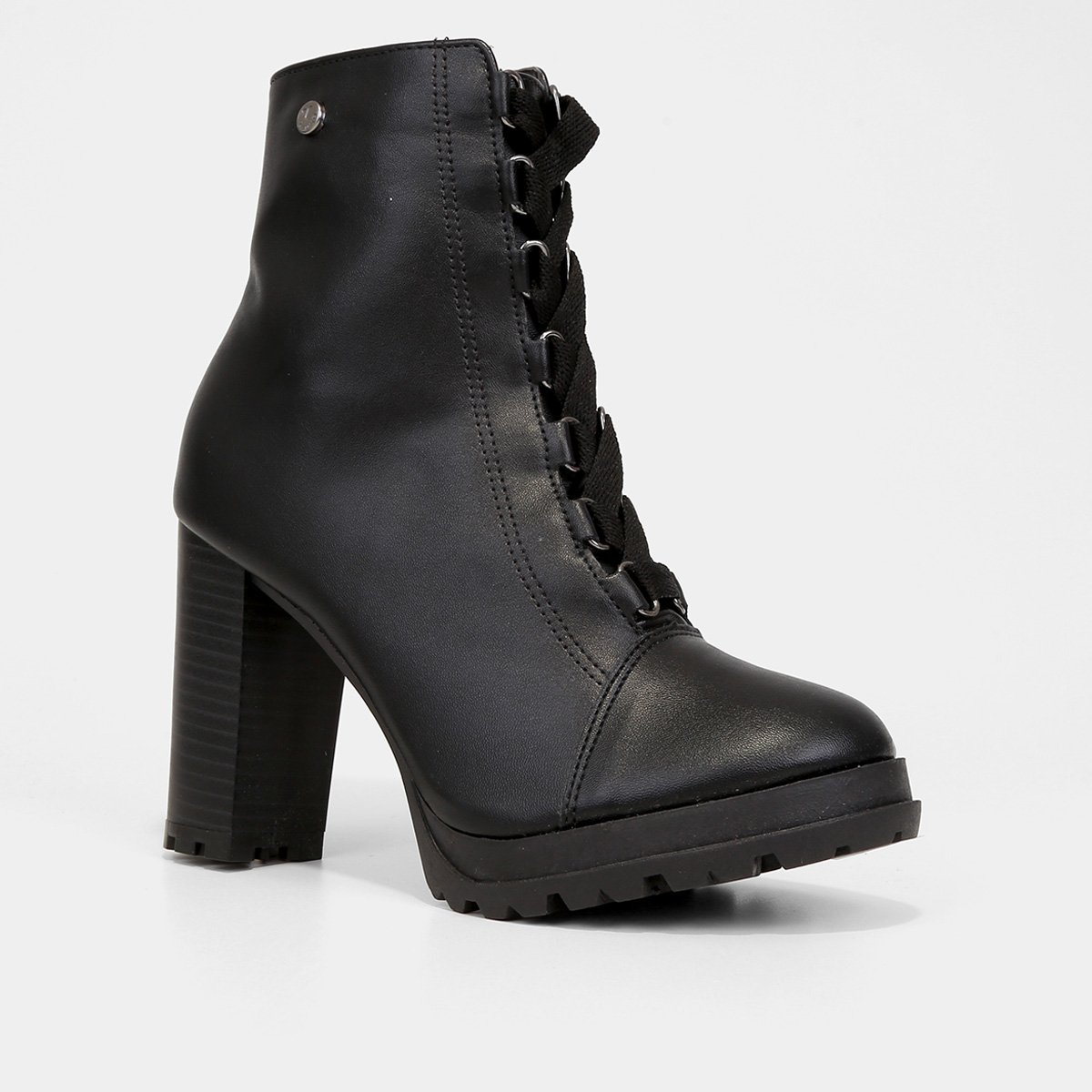Miniatura Bota Coturno Cano Médio Via Uno Salto Grosso Tratorada Feminina Preto - 37