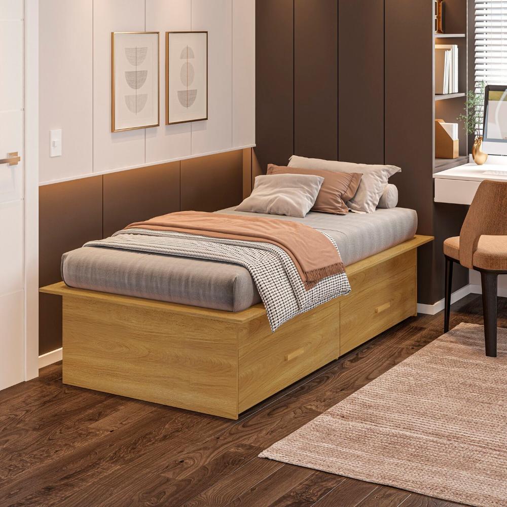 Miniatura Cama Box Solteiro Adulto com 2 Gavetas Deva Yescasa Freijó