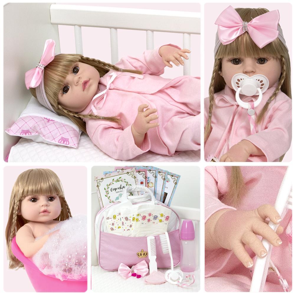 Miniatura Boneca Bebê Reborn Menina Loira Princesa Realista + 20 Itens