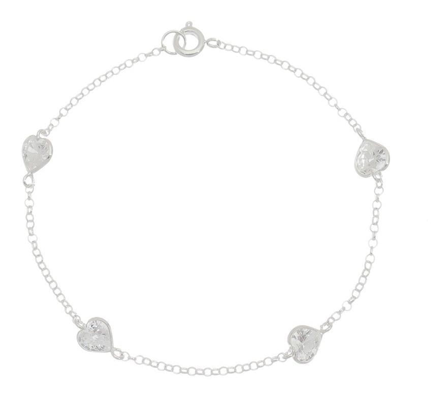 Miniatura Pulseira Feminina Pedra Zirconia Coração Prata 925