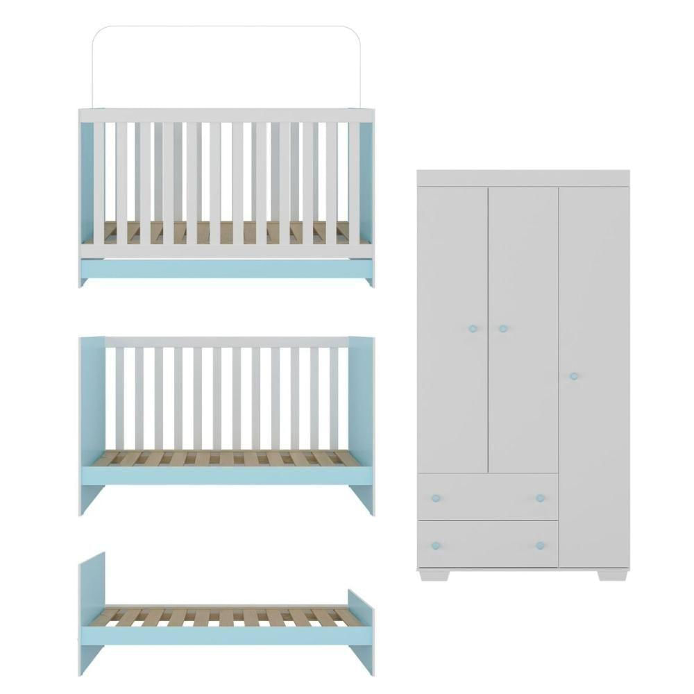 Miniatura Quarto Infantil Com Berço 3 Em 1 E Guarda-roupas Algodão Doce Multimóveis Mp4247 Branco/azul