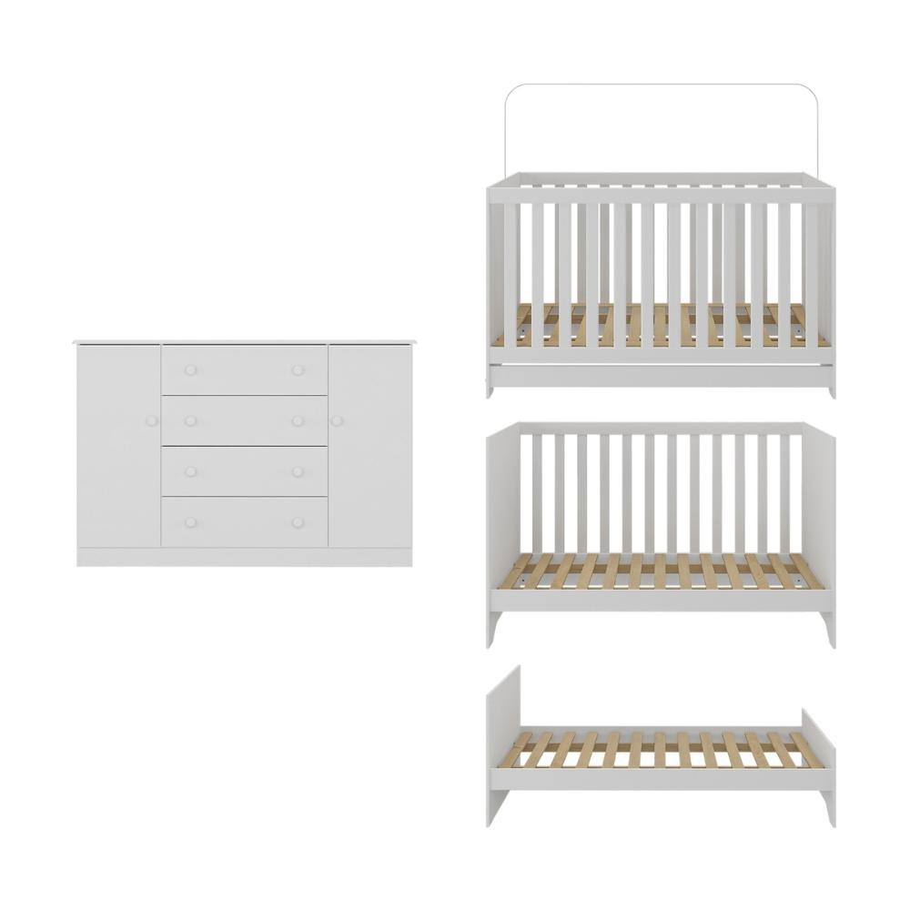 Berço Americano 3 em 1 com Cômoda 2 Portas 4 Gavetas Encanto Multimóveis MP4691 Branco