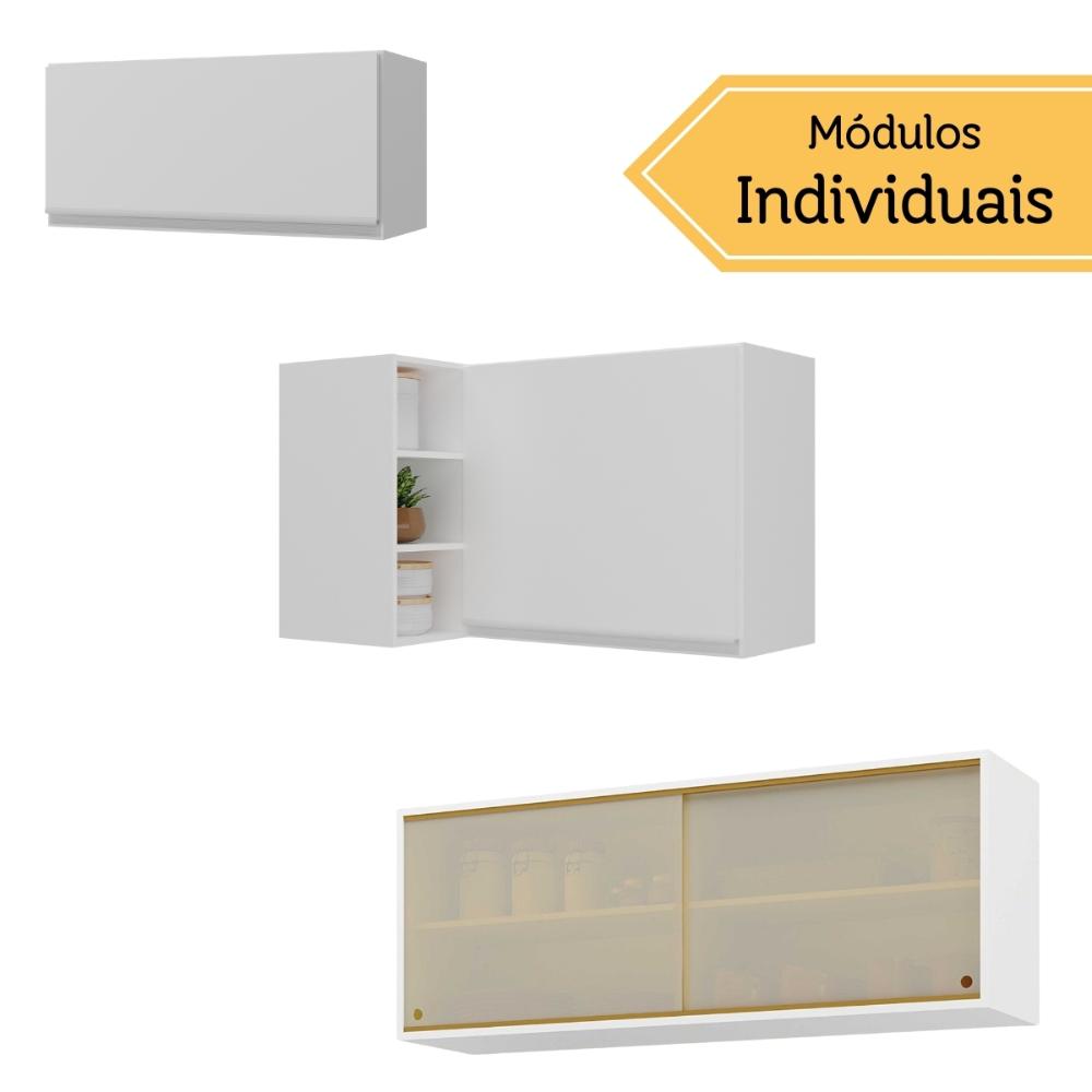 Miniatura Kit Armário Cozinha Aéreo Canto 90cm com Aéreo 70cm e Aéreo 120cm Veneza Multimóveis MP2287 Branco