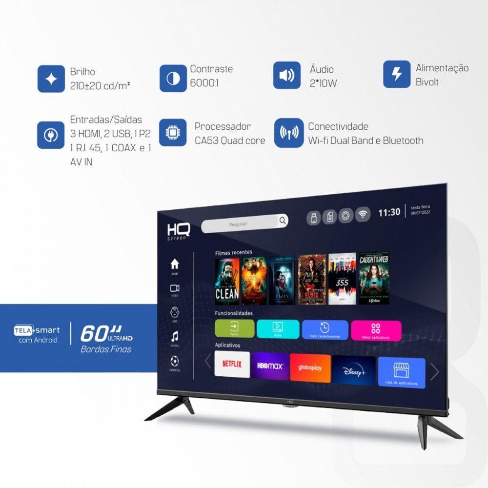 Miniatura Smart Tv Led Hq 60 Ultra Hd 4k Com Hdr Android 11 Wi-fi Blue Preto