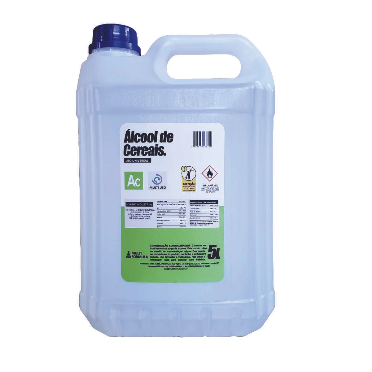 Miniatura Álcool De Cereais 96% Uso Diversos, 5 Litros.