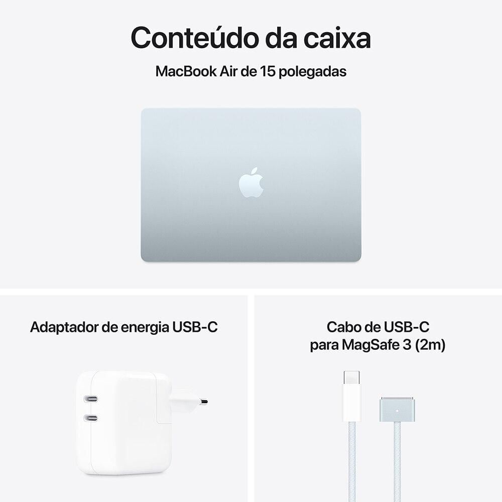 Apple Macbook Air 15", M4, com CPU de 10 núcleos, GPU de 10 núcleos, 16GB RAM, 512GB SSD - Azul