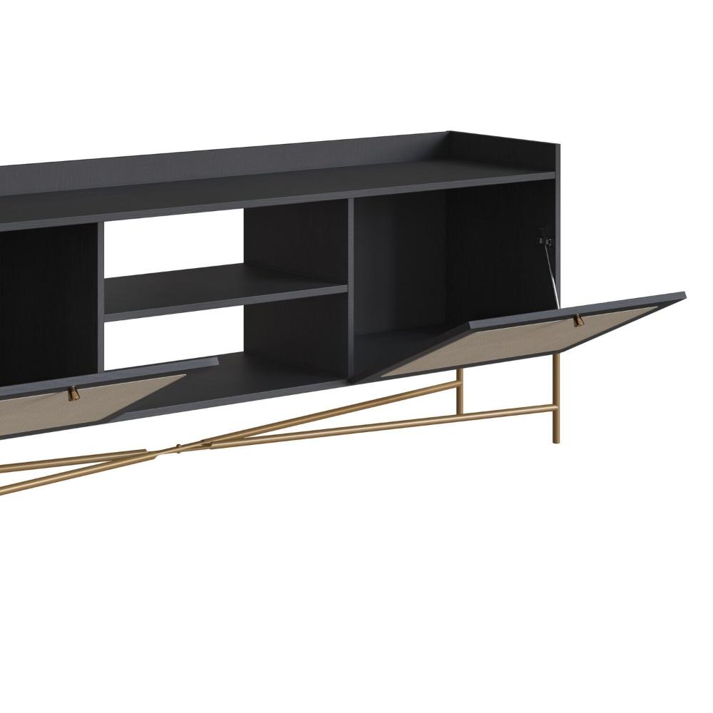 Miniatura Rack para TV 65 Polegadas 2 Portas 183cm Palhinha Pé Metal  Oslo Nero/Dourado