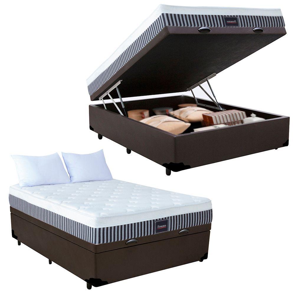 Miniatura Cama Box Baú Viúva Sintético + Colchão Prime Viúva Persona 128x188x77 Cor: Marrom