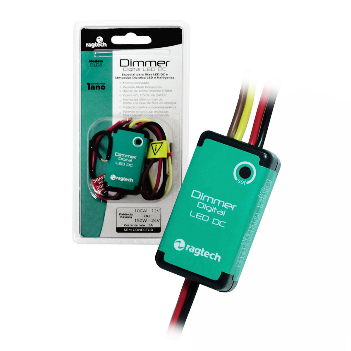 Miniatura Dimmer Digital Ragtech DLD8, P/ Fita e Lâmpadas LED DC, 100W-12V / 150W-24V - 20DIM4444