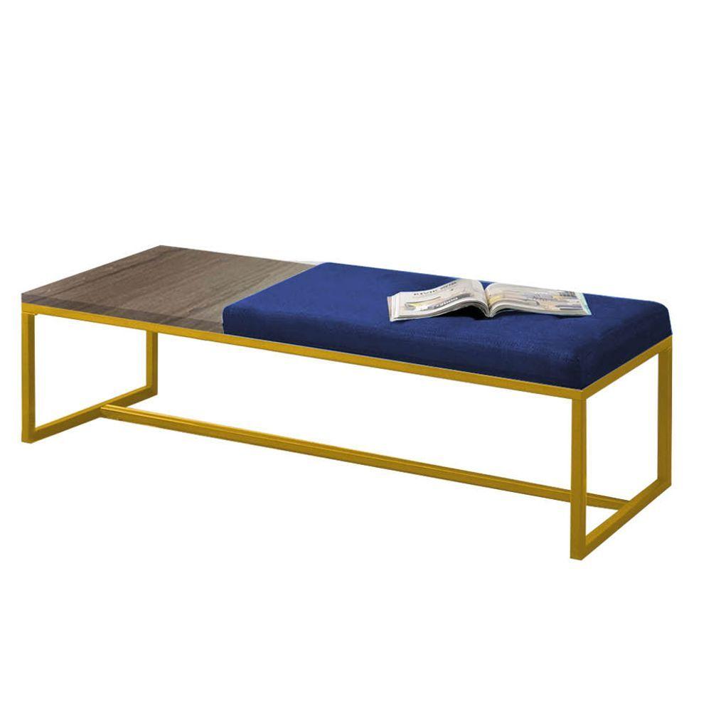 Miniatura Calçadeira Recamier Londres 160cm Dourado Corino Azul Marinho Mdf Madeira - Ahazzo Móveis