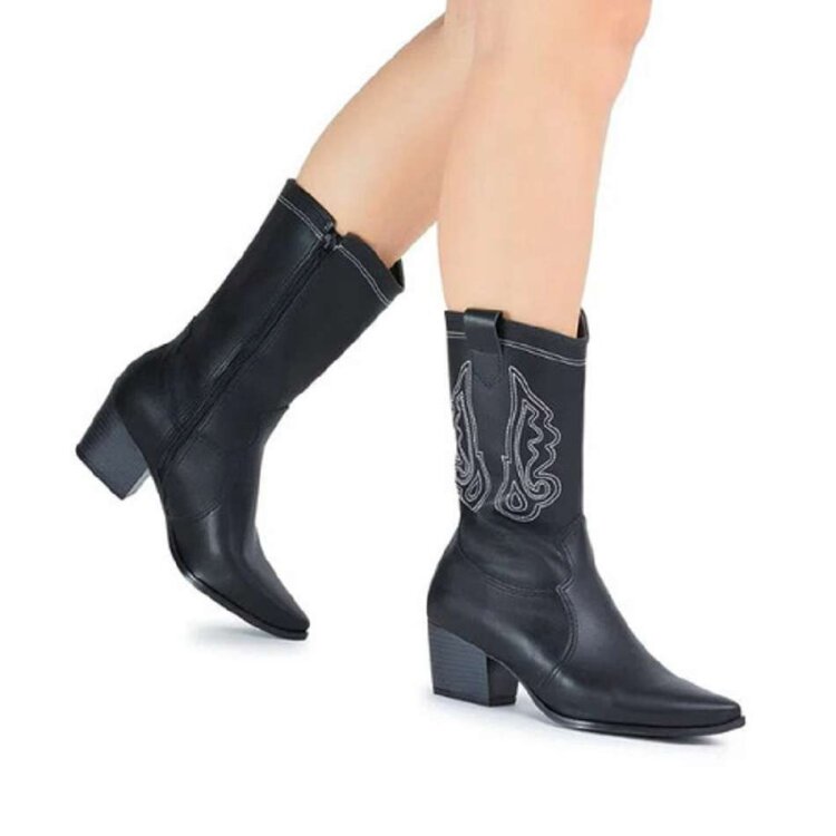 Miniatura Bota Bebecê Cano Médio Feminina - Preto - PRETO 35