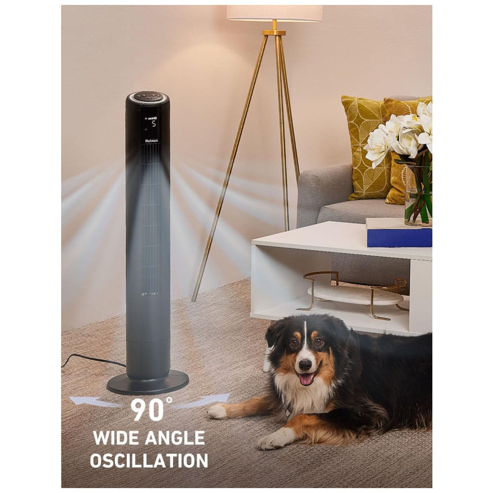 Ventilador de Torre com 5 Velocidades, 4 Modos, Timer de 8H e Controle Remoto, 110V, HOLMES, Preto