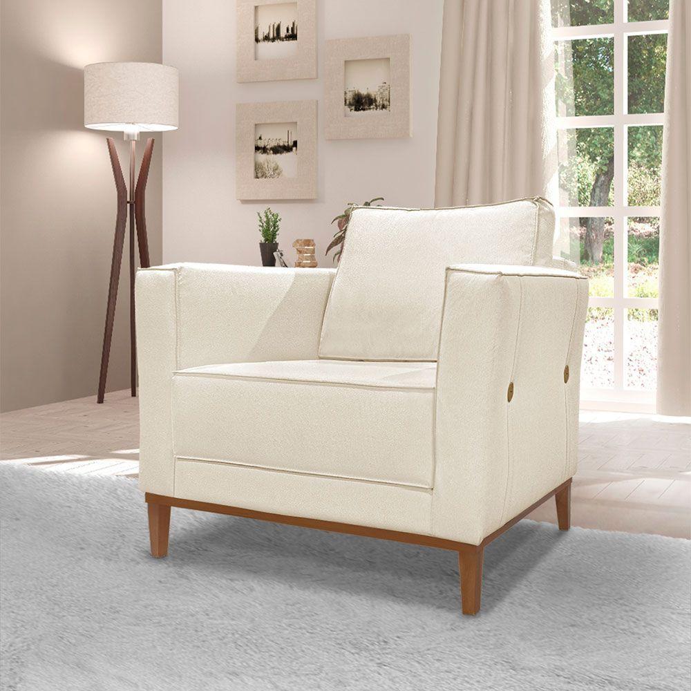 Kit Poltrona E Sofá 2 Lugares 1,70m Natural Pés Castanho