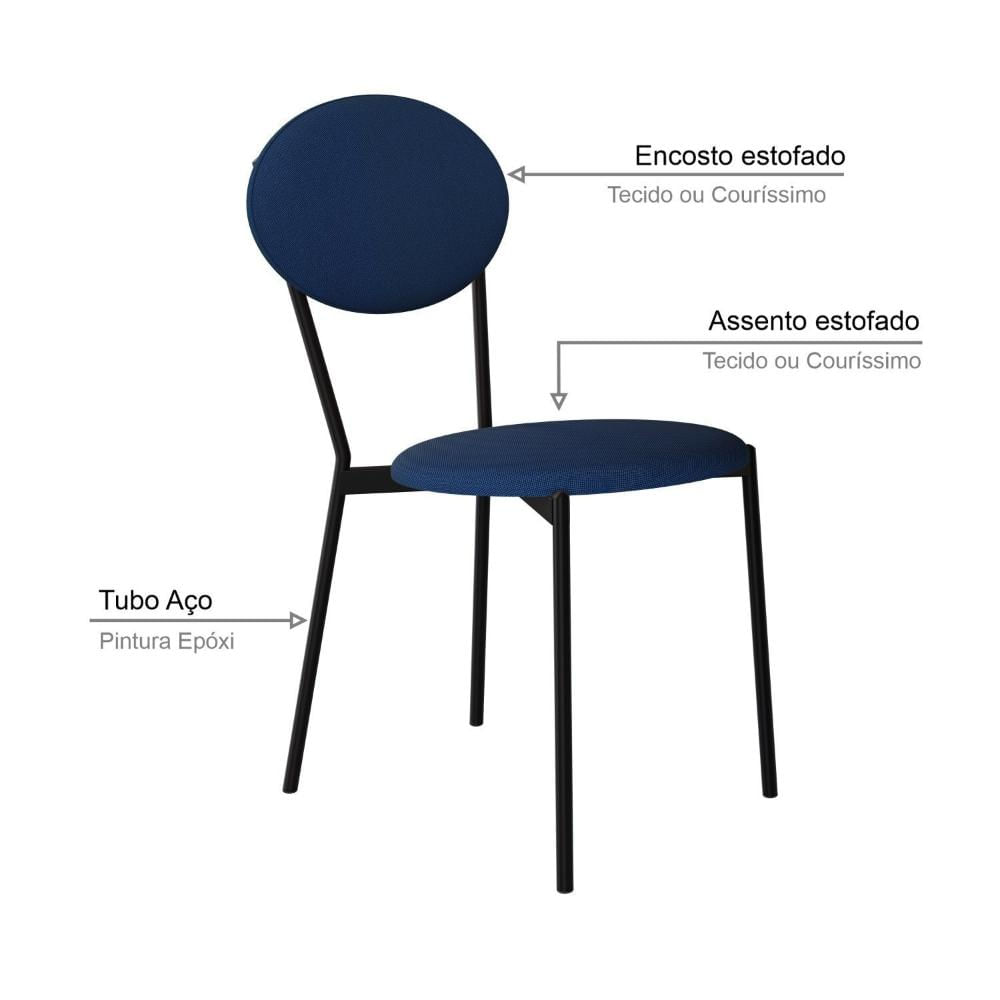 Miniatura Cadeira Fixa Estofada Vintage Elipse Azul/Preto Fosco