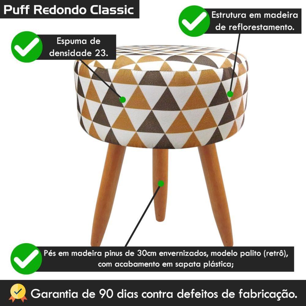 Puff Banqueta Classic Redondo Suede Estampa Triangulo Marrom