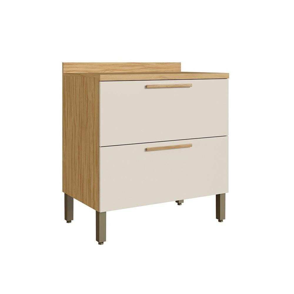 Miniatura Balcão 80cm 1 Porta 1 Gaveta 100% Mdf Espresso Móveis Estônia Amêndoa/Off White
