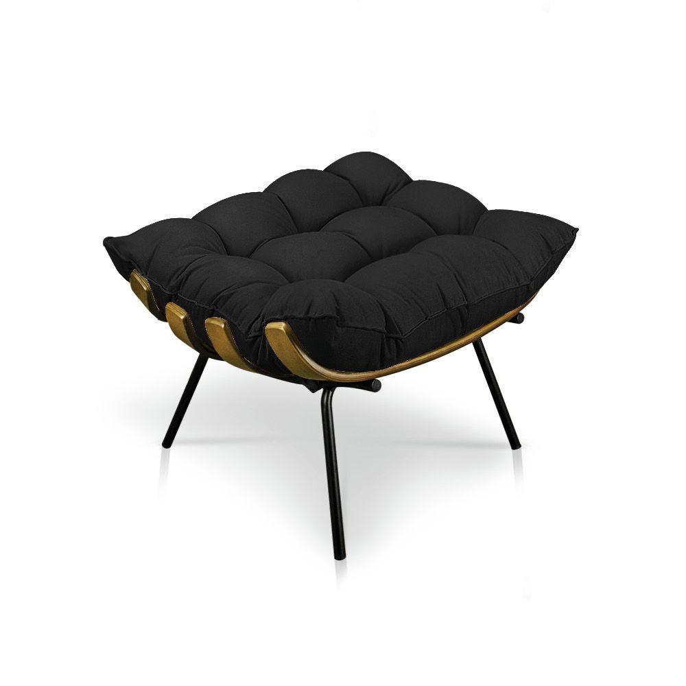 Kit Poltrona Costela Com Puff Para Sala Suede Preto