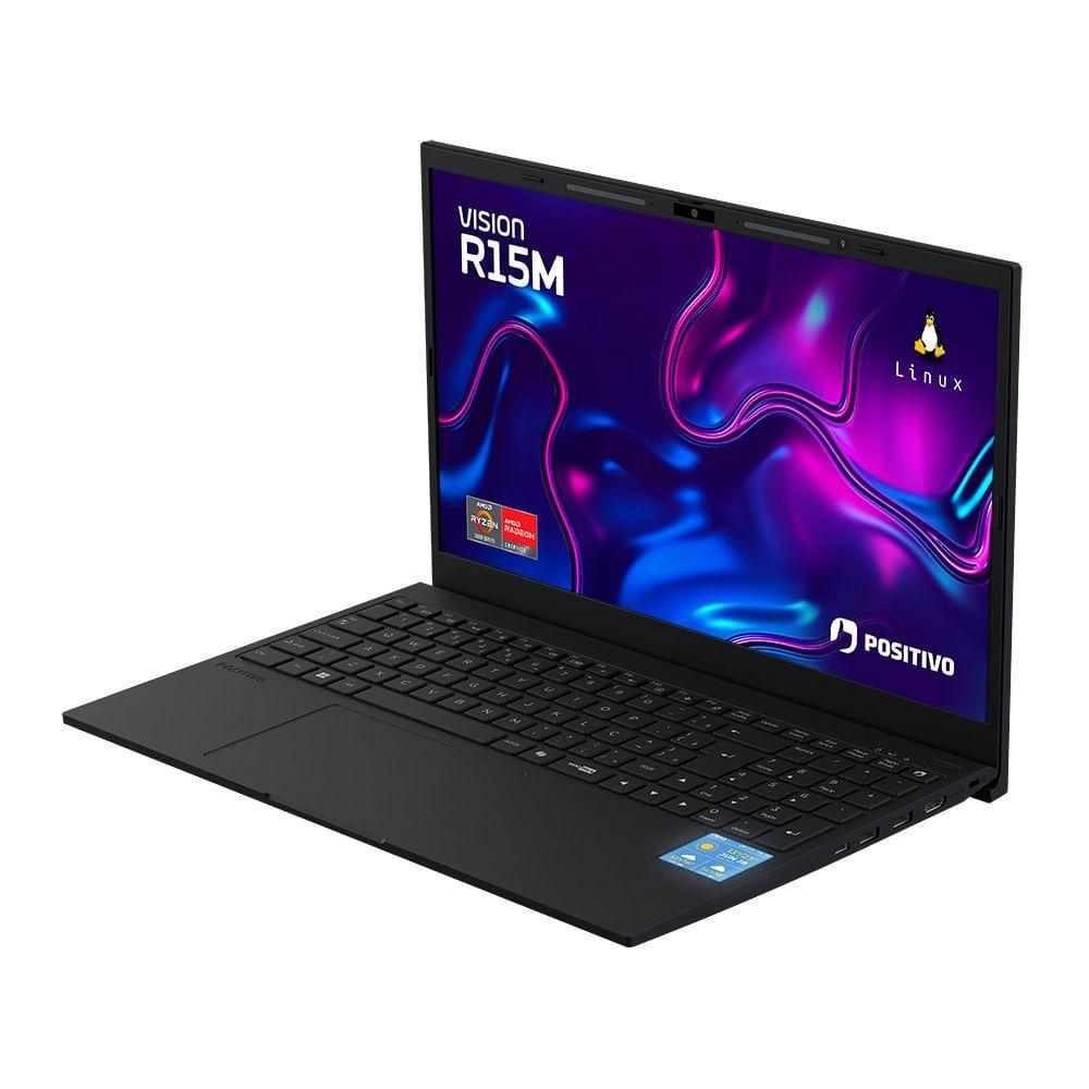 Notebook Positivo Vision R15M AMD Ryzen 7-5825U Linux 24GB RAM 512GB SSD Wi-Fi 6 - 15” Full HD IPS - Minitela - Preto
