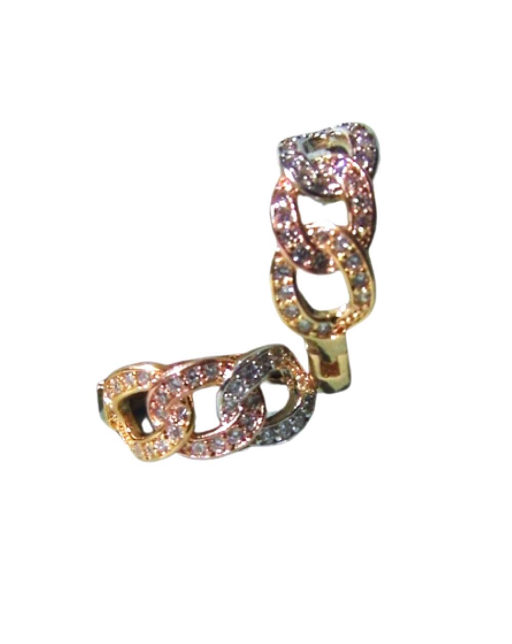 Miniatura Brinco Argola Elos 3 Ouros Com Zircônia Semijoia Lizzy Fatin