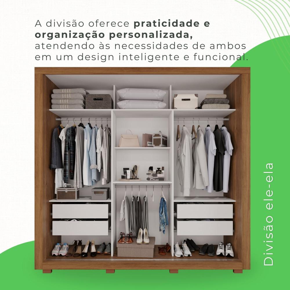 Guarda Roupa Casal 3 Portas 4 Gavetas Costa Rica Cinamomo / Off White
