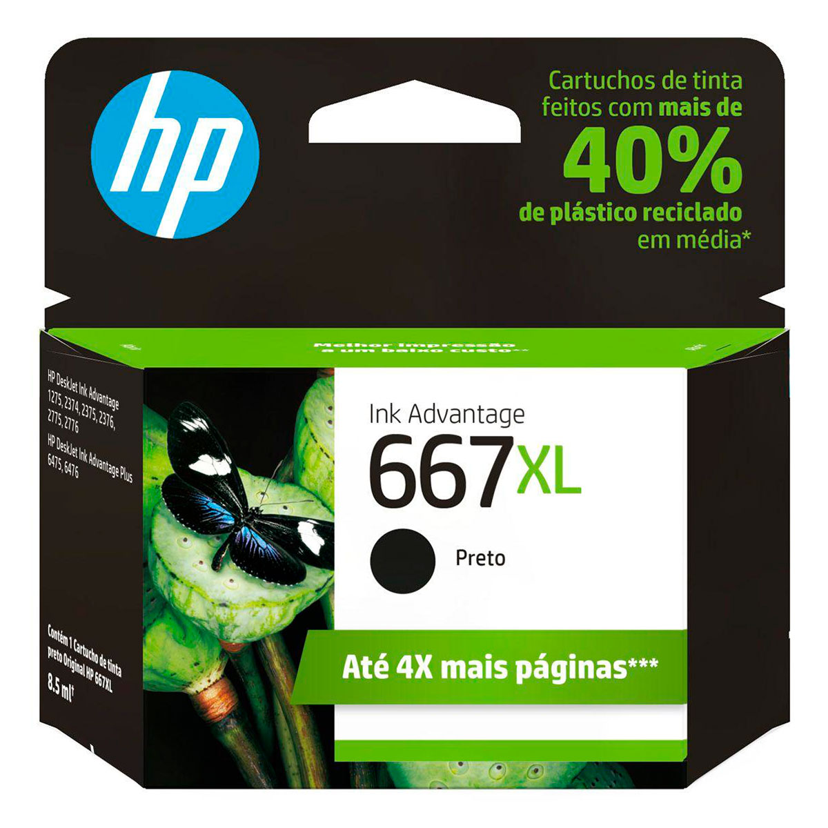 Miniatura Cartucho de Tinta HP 667XL, Preto - 3YM81AB