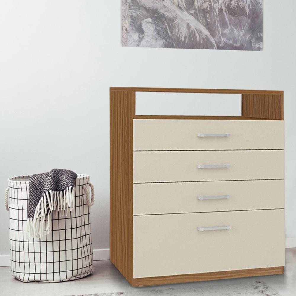 Miniatura Cômoda Édez Lupus, 4 Gavetas, Nogueira e Off White
