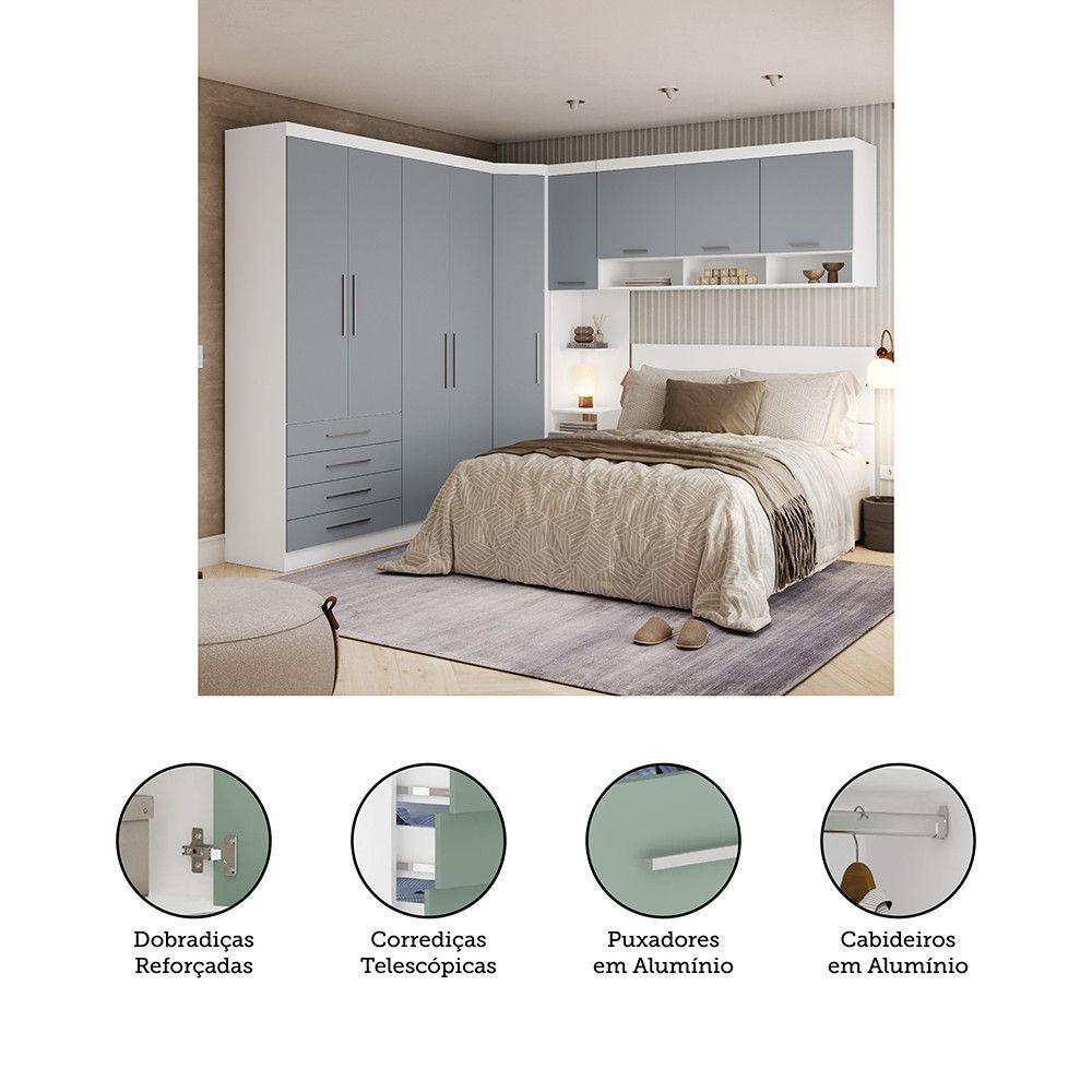 Miniatura Quarto Com Roupeiro Maleiro E Cabeceira Alpes Luciane Móveis Branco Grey Sky PF