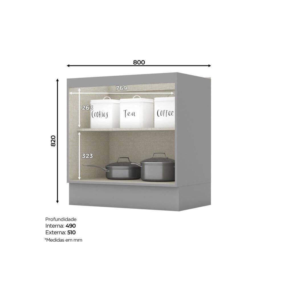 Cozinha Compacta 6 Peças com Tampo Para Cooktop Emily Cinza/Nature