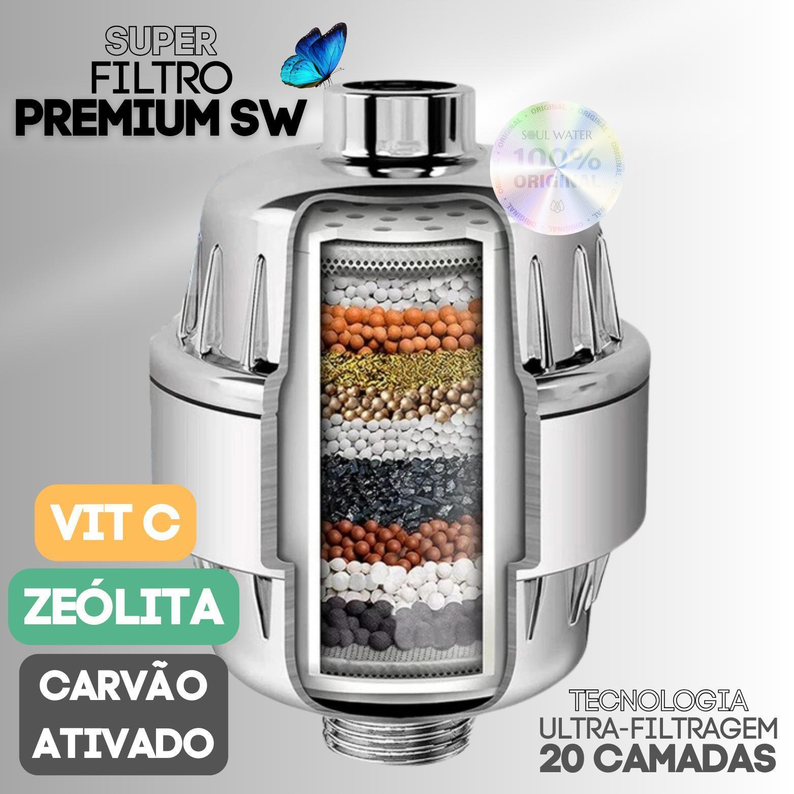 Miniatura Filtro Água Chuveiro Anticloro Zeólita Vit C Carvão Ativado