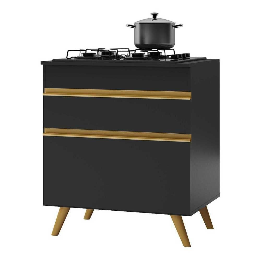 Miniatura Balcão De Cozinha Para Cooktop 70 Cm Veneza Gb 1 Porta 1 Gaveta Preto
