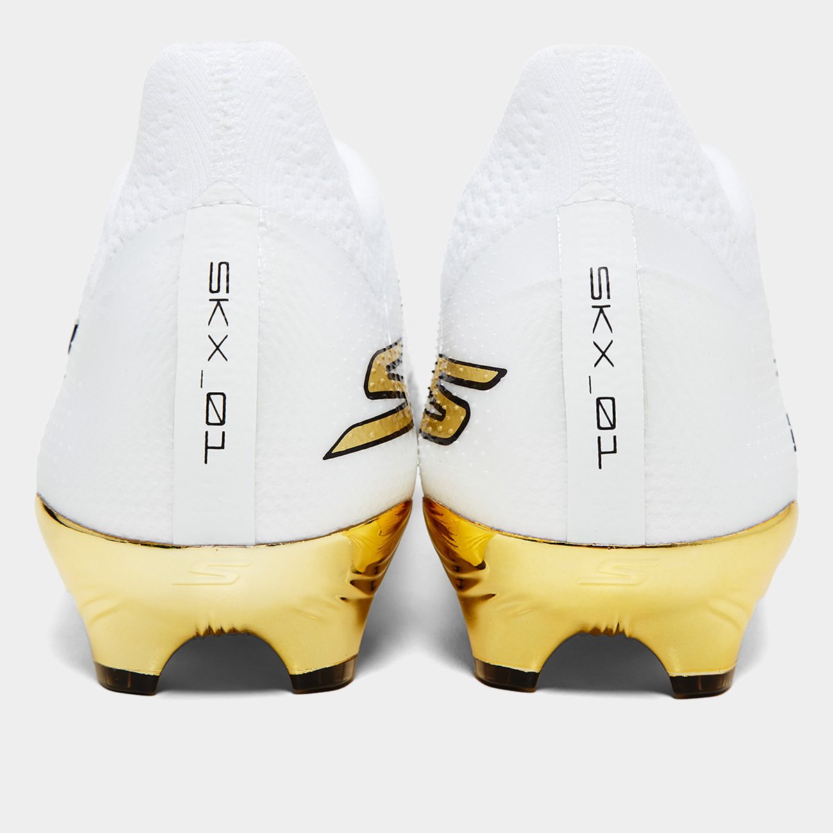 Miniatura Chuteira Campo Skechers SKX_01 Low Diamond FG Masculina Branco+dourado - 38