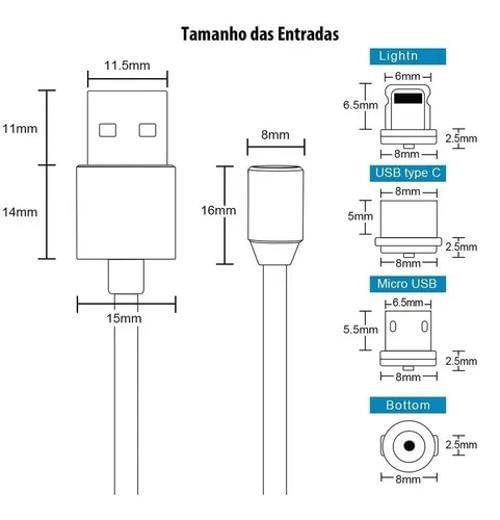 Miniatura Cabo Carregador Magnetico 3 Vias