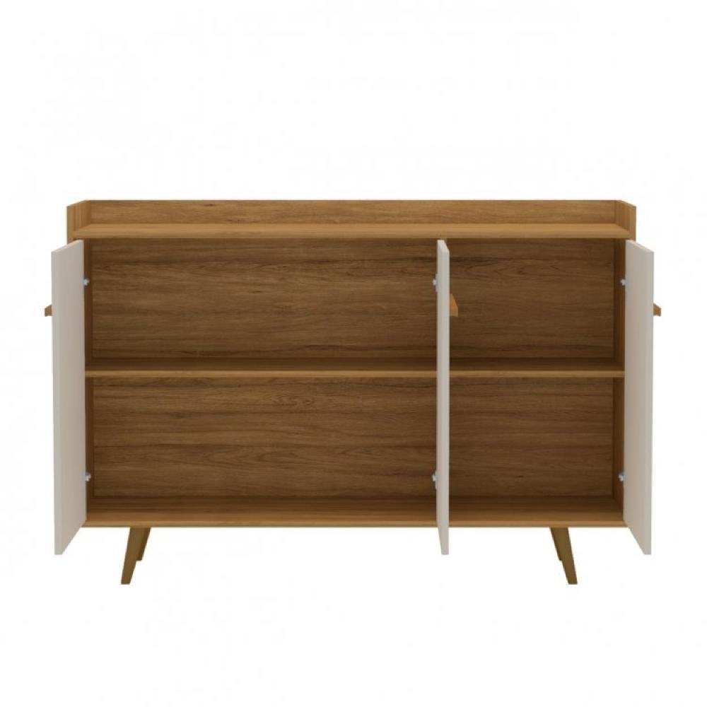 Conjunto Painel Âmbar para TV até 65 Polegadas e Buffet Quartzo Pés de Madeira Móveis Bechara Off White/Cinamomo