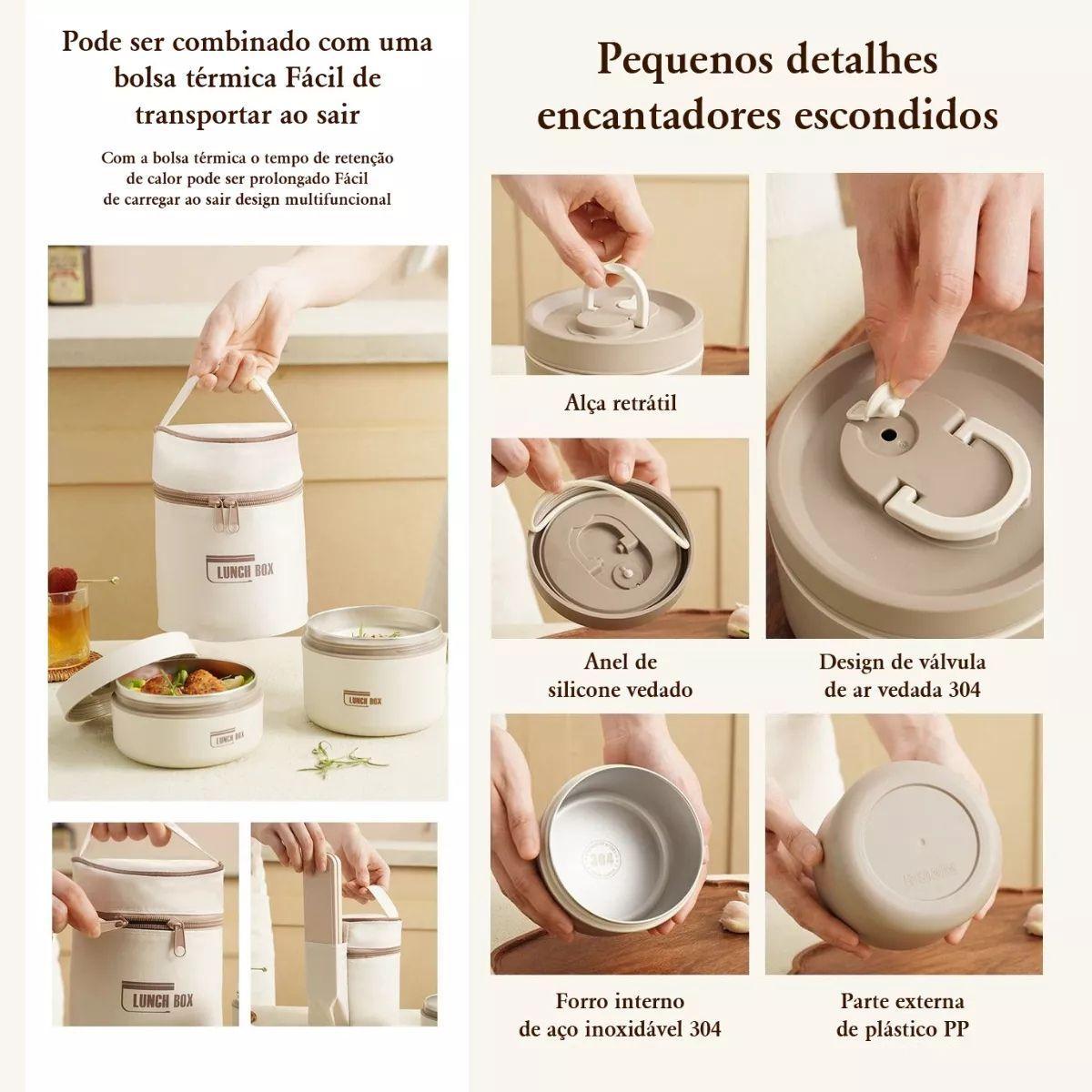 Miniatura Kit 3 Marmita Térmica Redonda Viagem Bolsa Térmica Qualidade