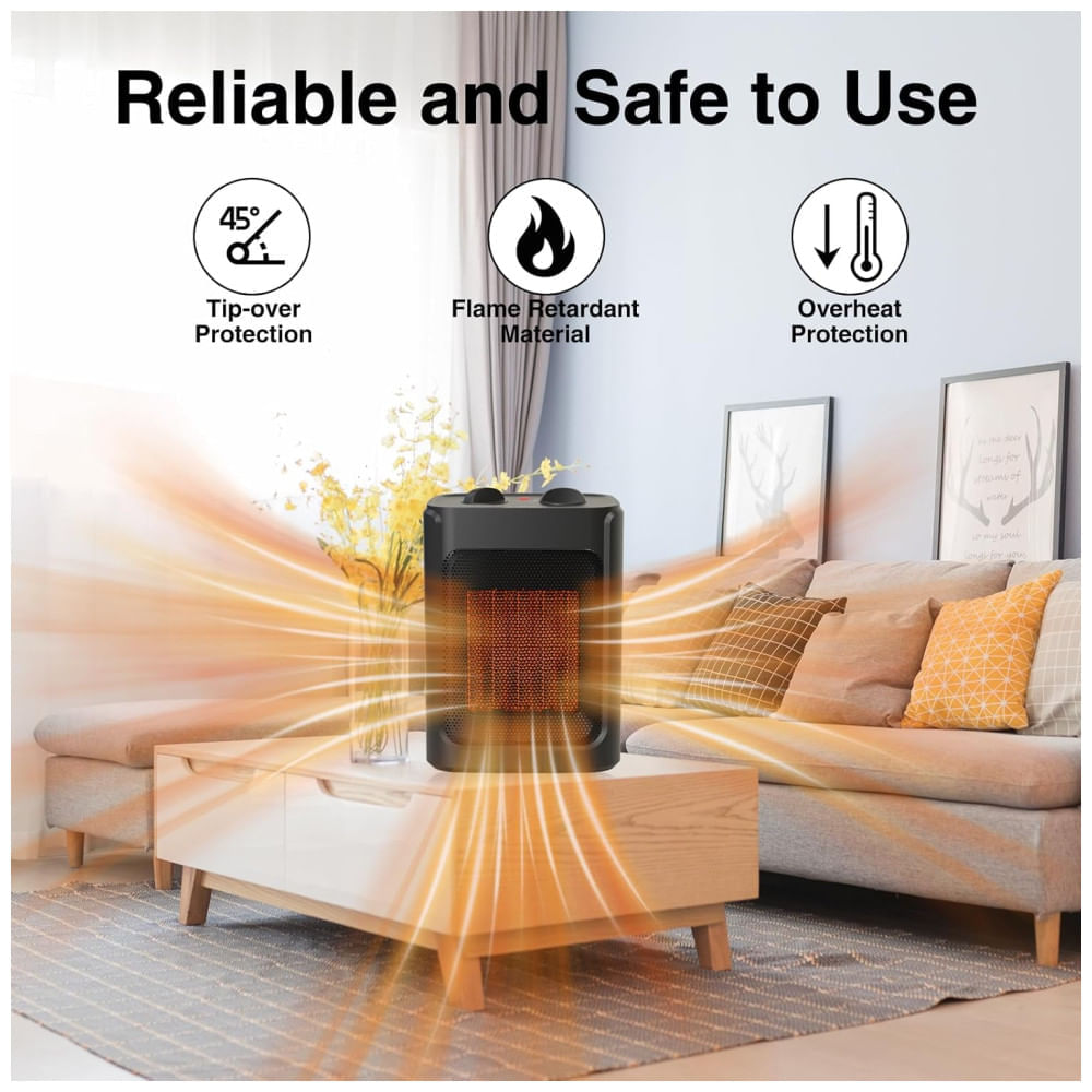 Miniatura Aquecedor Portátil de Ambiente JNDRO 1500W/750W, Ventilador de Cerâmica Silencioso, Termostato, Aquecimento de 18,5m² Interno