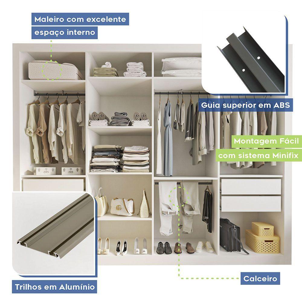 Guarda Roupa Casal Firenze Com 6 Espelhos 4 Portas Minastex Branco