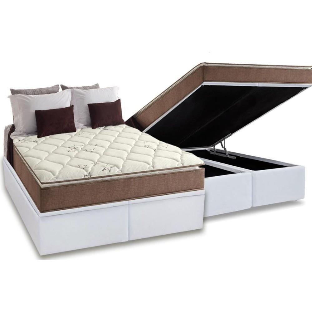 Miniatura Cama Box Baú Queen: Colchão Anatômico Anjos D28 / Ag65 Star Pillow Top + Base White(158X198)
