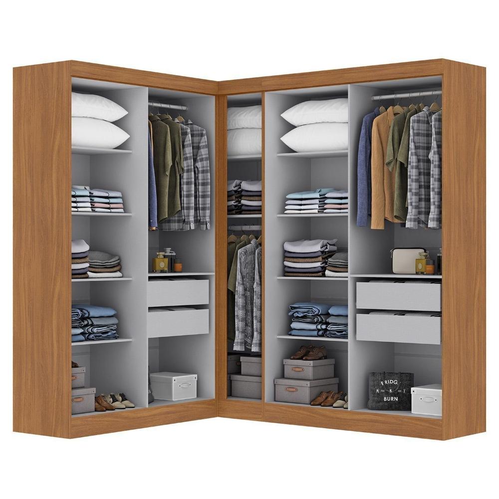 Guarda-roupa Modulado de Canto 9 Portas e 4 Gavetas Paris Cinamomo/Off White