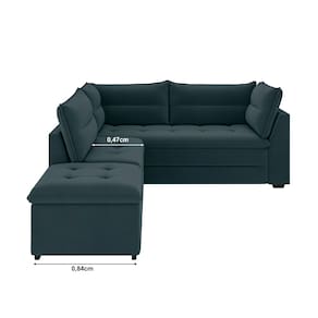 Sofá Modular de Canto 4 Lugares Luizzi Quebec com Pufe e Revestimento em Suede – 408cm de Largura Azul Petróleo