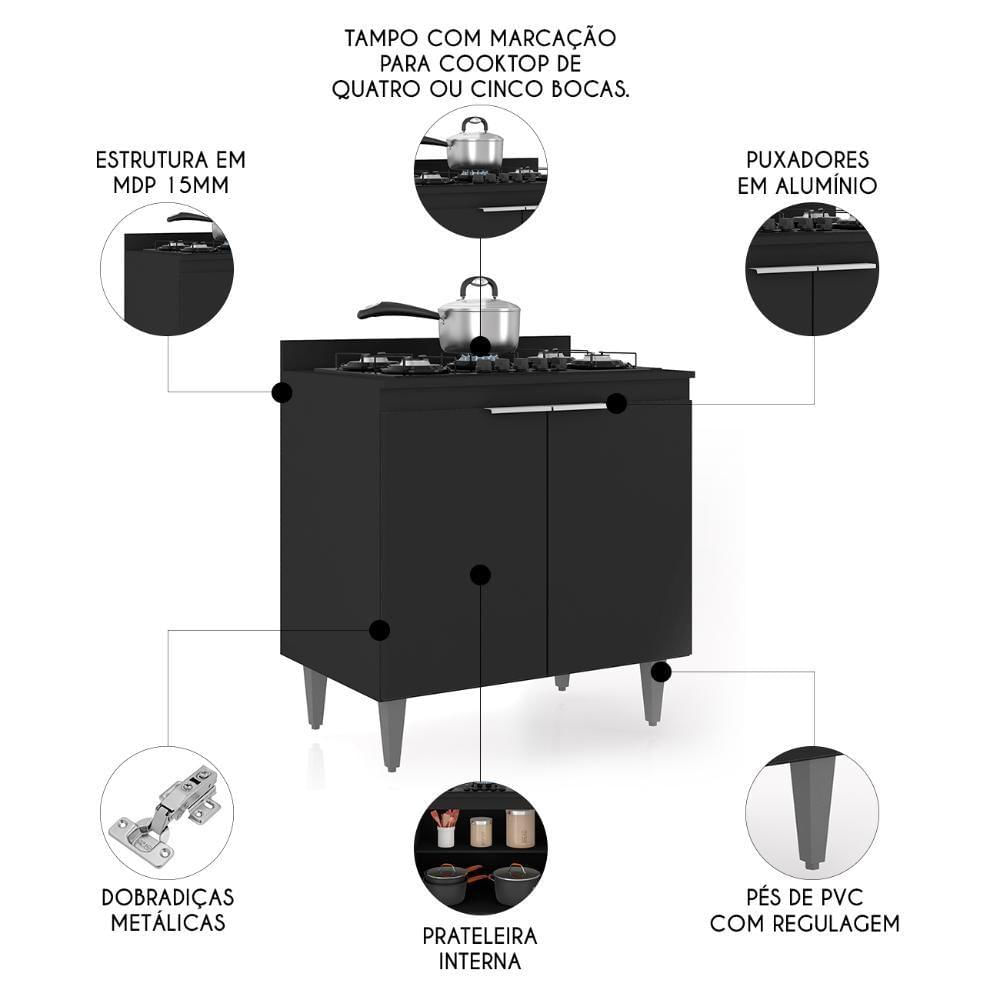 Miniatura Balcão De Cozinha Para Cooktop 80cm Pérola Z34 Preto - Mpozenato