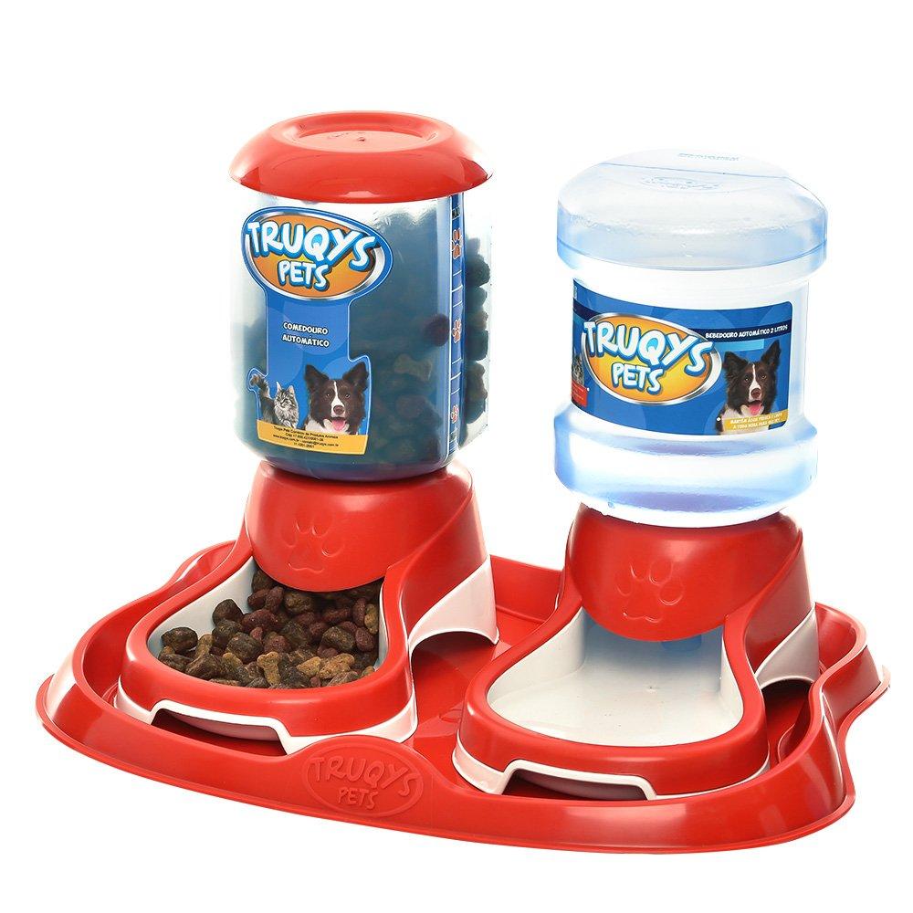 Miniatura Kit Truqys Pets Automático Bandeja + Comedouro + Bebedouro - Vermelho