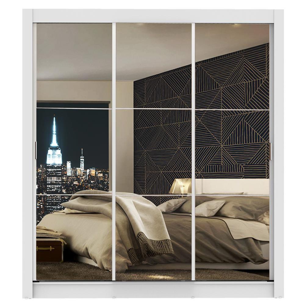 Guarda Roupa Mônaco 3 Portas de Correr Espelho Branco Madesa