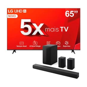 Miniatura Smart TV 65" Ultra HD 4K LG 65UT8050PSA com A5 Ger7 AI, Alexa/Chromecast Integrado, Wi-Fi, Bluetooth e HDMI + Home Theater Soundbar LG S60TR - 440W RM