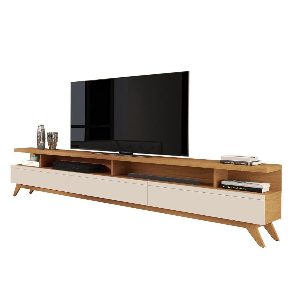 Miniatura Rack para Tv 86 Polegadas Pés em Madeira Maçiça Nature /Off White